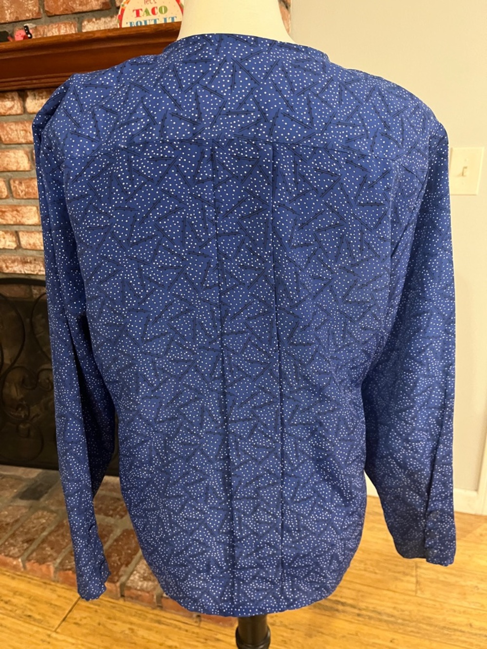 Oscar de la Renta Navy Blue Long-Sleeve Dot-Print Blouse - Picture 2 of 3